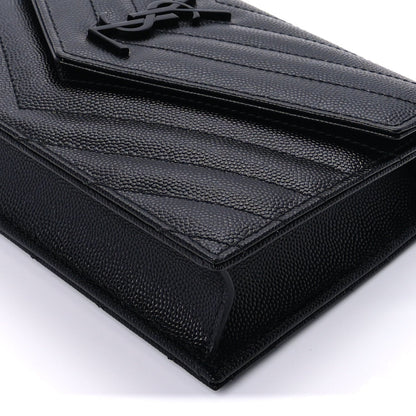Saint Laurent Grain De Poudre Matelasse Chevron Monogram Monochrome Envelope Chain Wallet Black 7 of 8