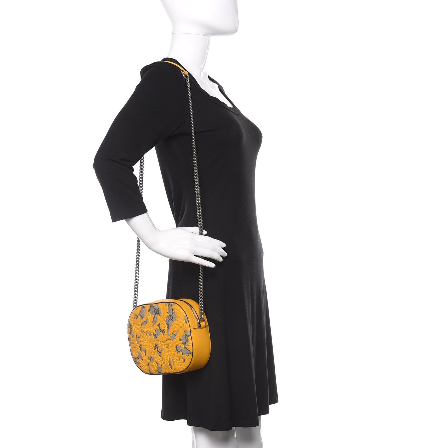 GG Supreme Monogram Arabesque Mini Chain Shoulder Bag Beige Yellow