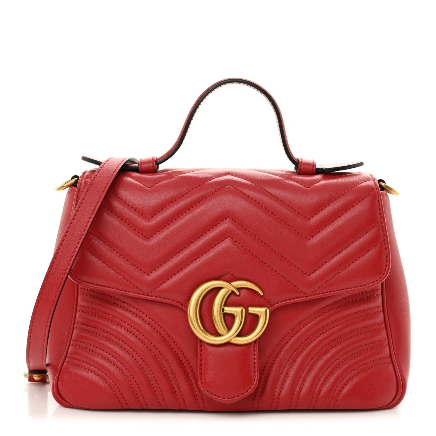 Calfskin Matelasse Small GG Marmont Top Handle Shoulder Bag Hibiscus Red