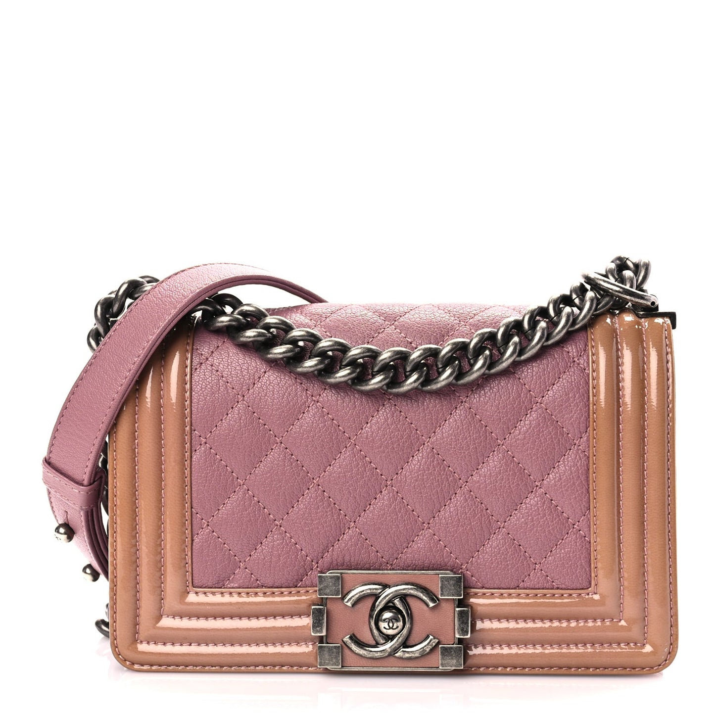 Goatskin Quilted Patent Small Duo Boy Flap Pink