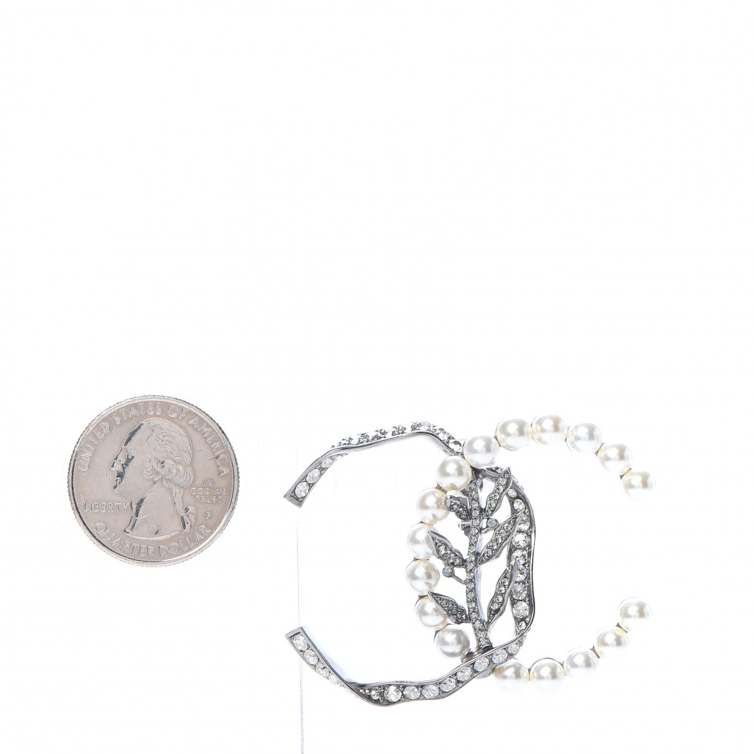 Chanel Crystal Pearl CC Single Clip On Earring Silver 2 of 5