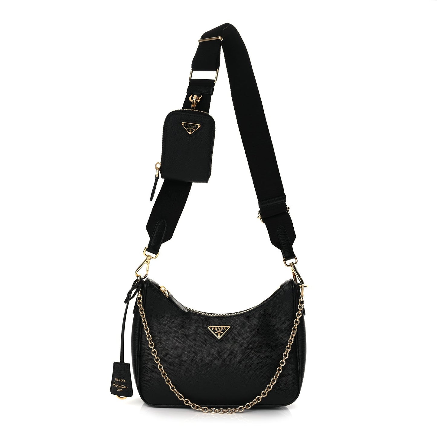 Saffiano Lux Re-Edition 2005 Shoulder Bag Black