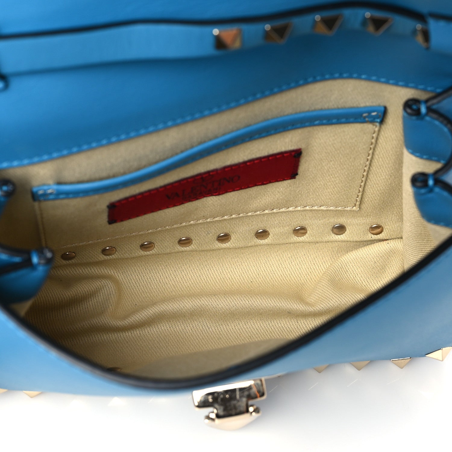 Valentino Garavani Vitello Mini Rockstud Flap Saddle Crossbody Bag Light Blue 4 of 8