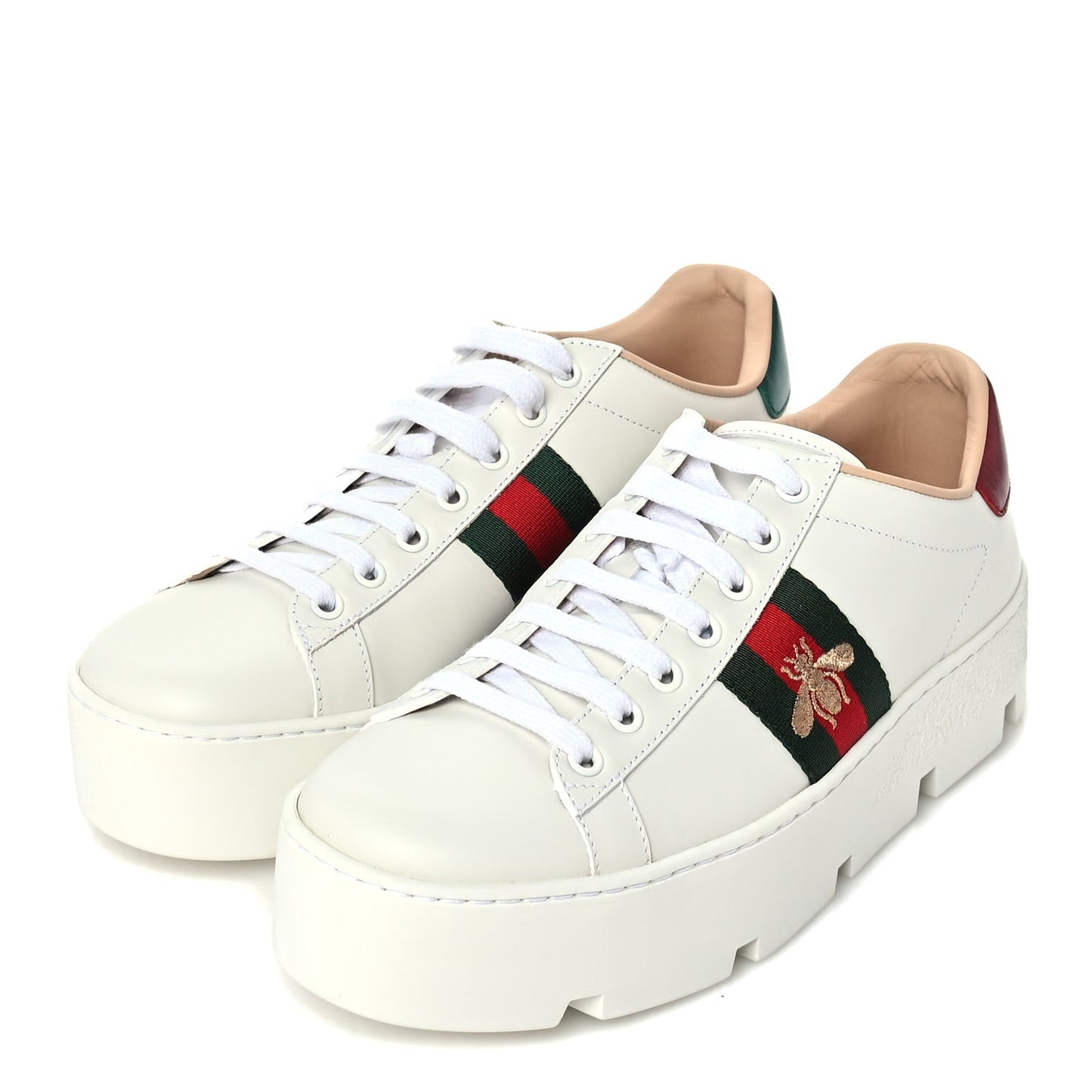 Calfskin Web Womens Ace Platform Sneakers 38.5 White