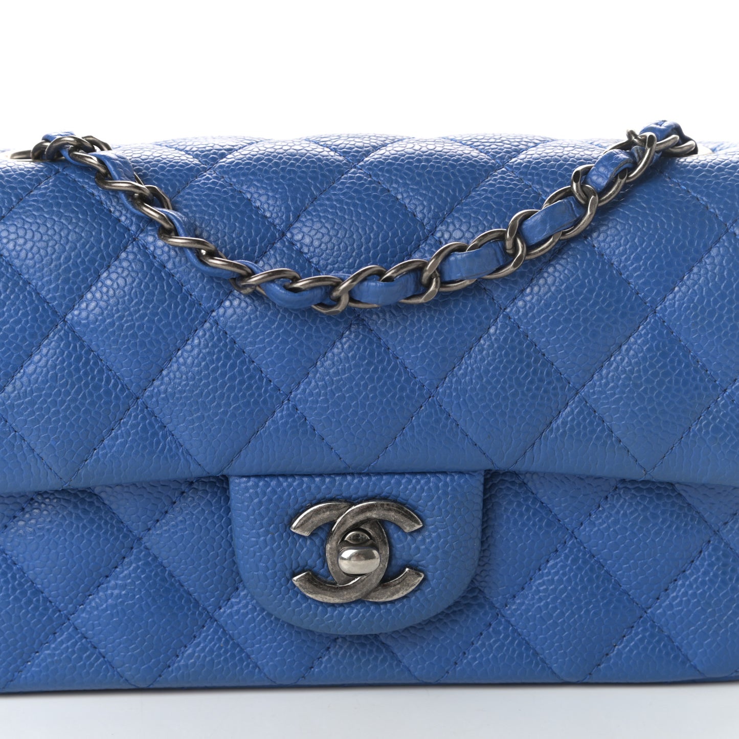 Caviar Quilted Mini Rectangular Flap Blue