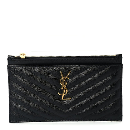 Saint Laurent Grain De Poudre Chevron Monogram Bill Pouch  Black 1 of 7