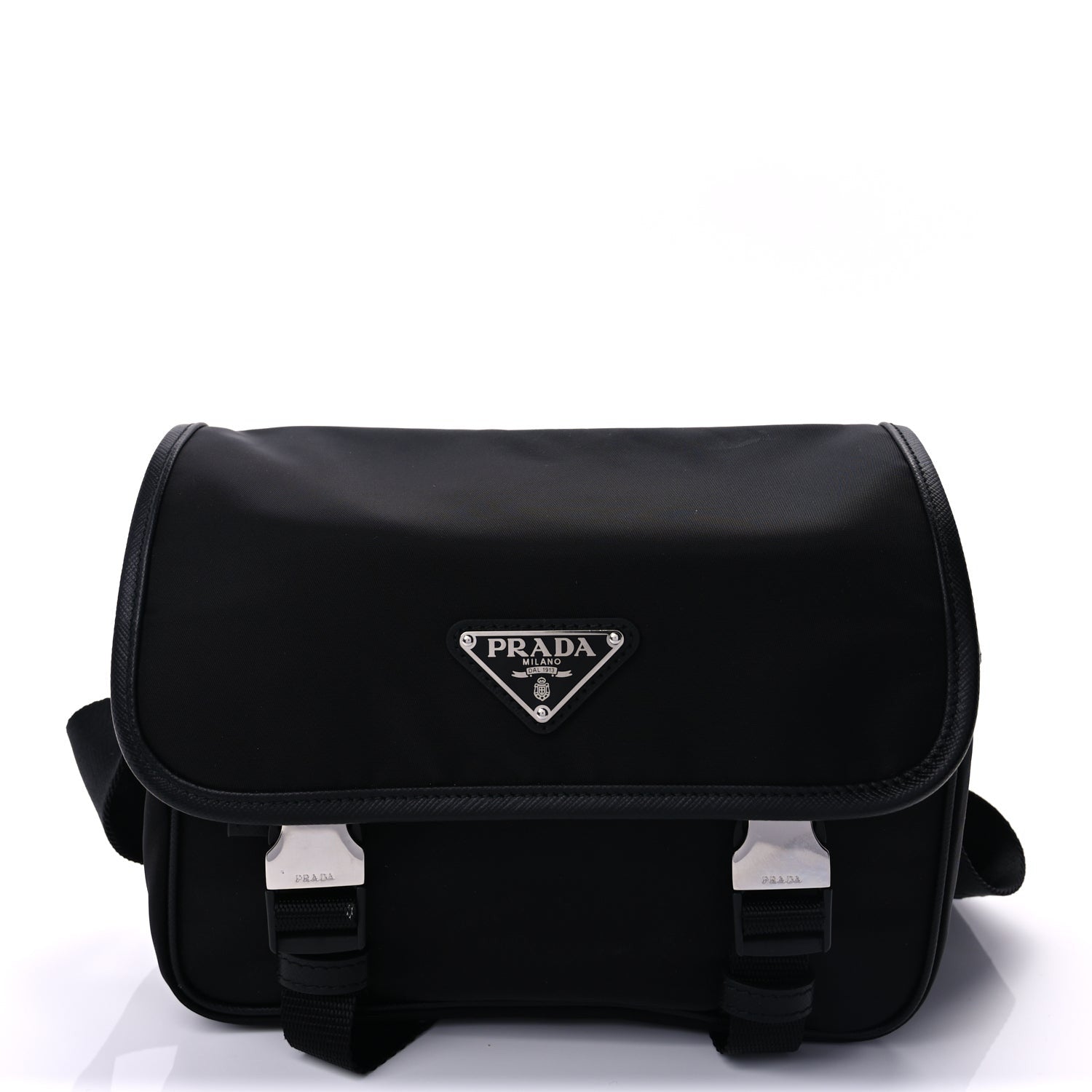 Prada Re-Nylon Saffiano Pocket Double Snap Buckle Shoulder Bag Black 5 of 6