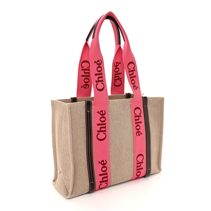 Chloe Linen Calfskin Medium Woody Ribbon Tote Pink 2 of 8