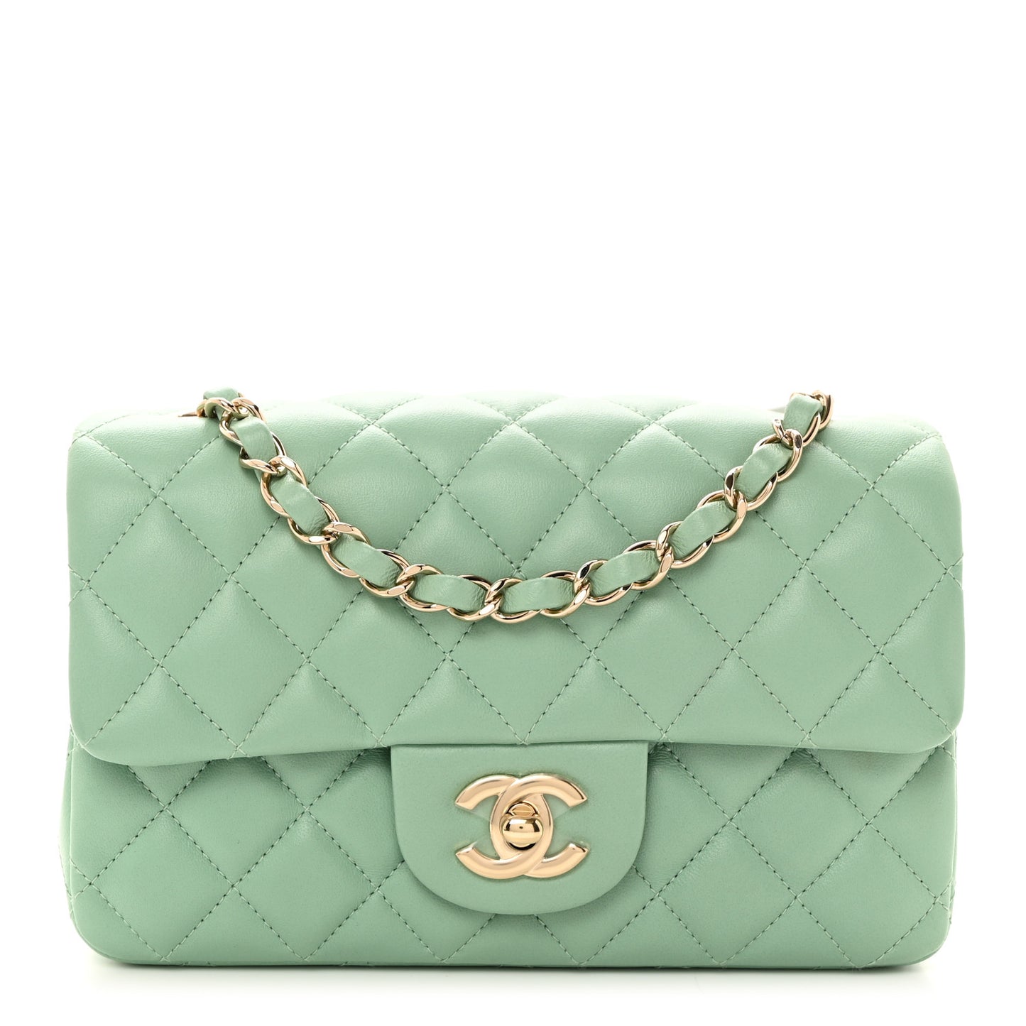Lambskin Quilted Mini Rectangular Flap Light Green