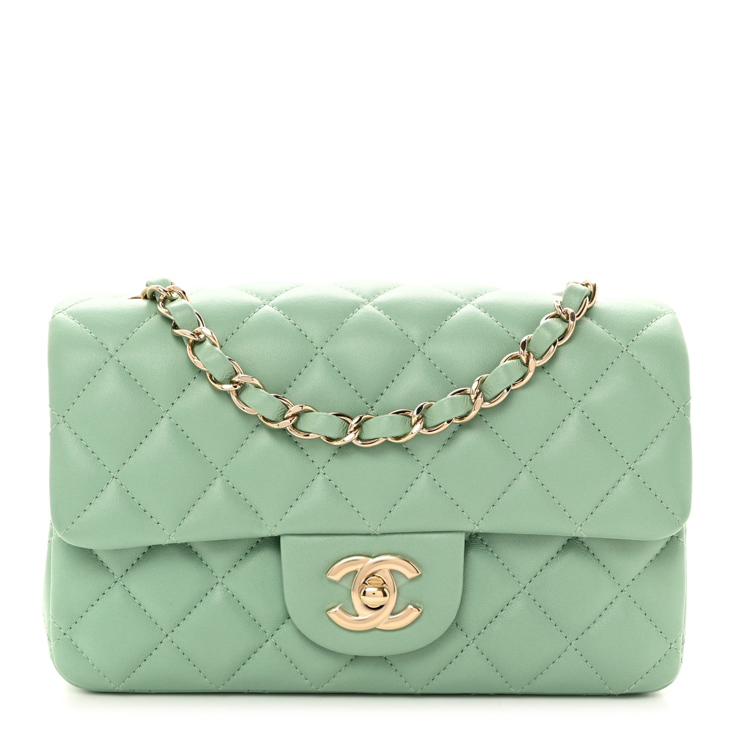 Chanel Lambskin Quilted Mini Rectangular Flap Light Green 1 of 10