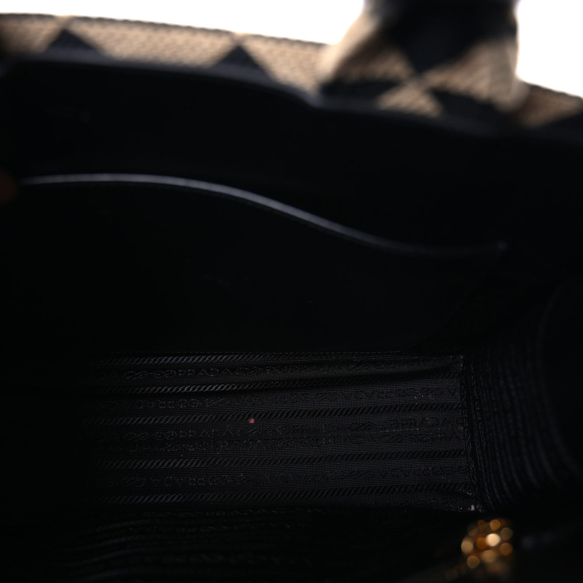 Jacquard Saffiano Triangolo Symbole Embroidered Small Tote Black Corda Beige