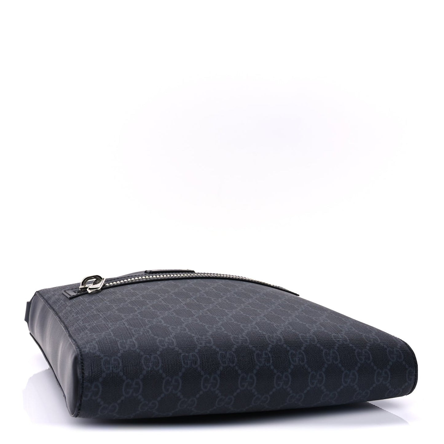 GG Supreme Monogram Appia Calfskin Web Flat Messenger Bag Black Grey
