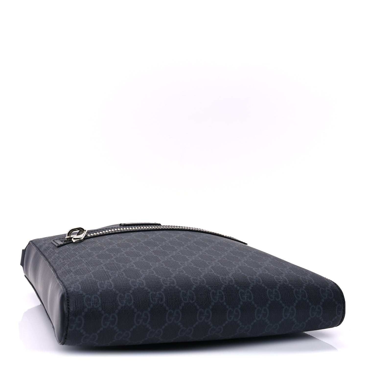 Gucci GG Supreme Monogram Appia Calfskin Web Flat Messenger Bag Black Grey 3 of 8