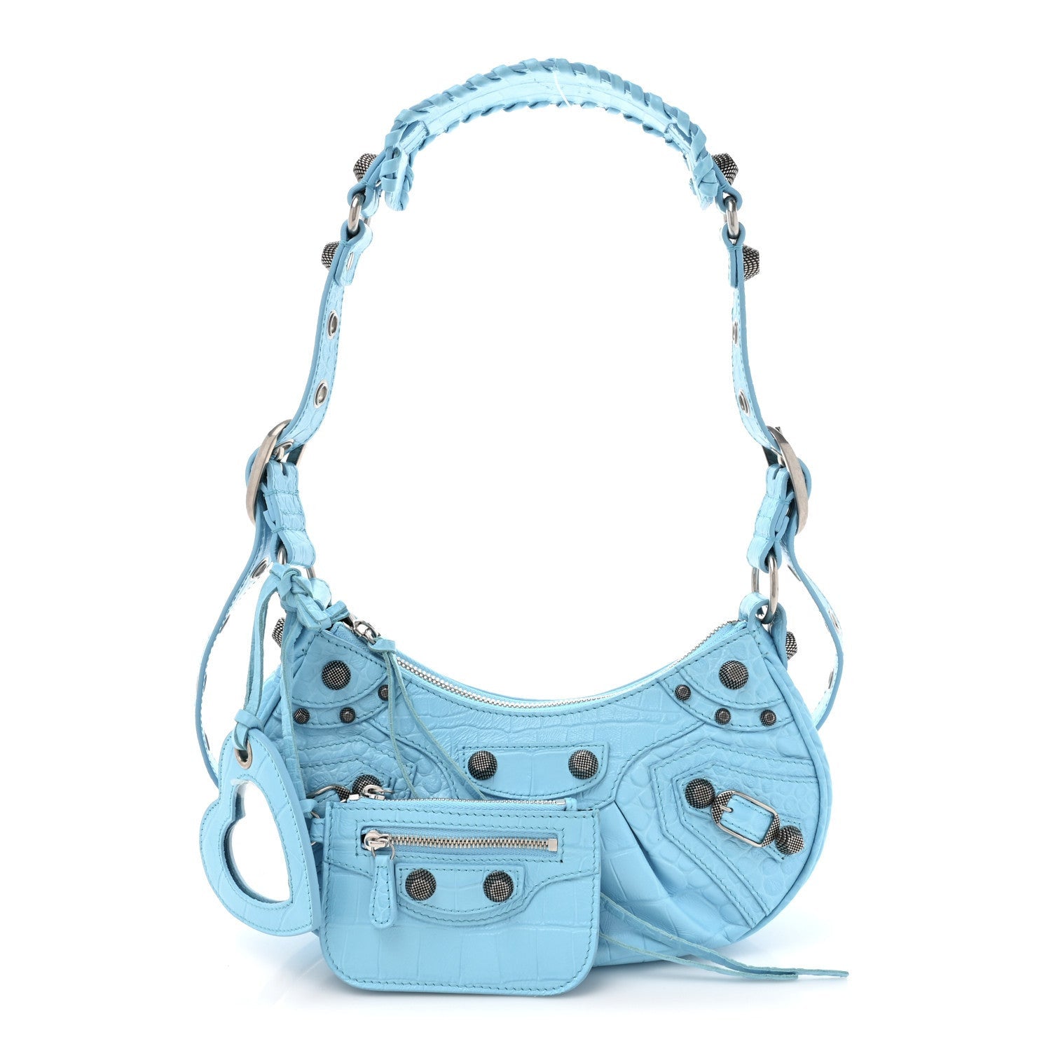Balenciaga Extra Supple Calfskin Crocodile Embossed Le Cagole Shoulder Bag XS Sky Blue 1 of 7