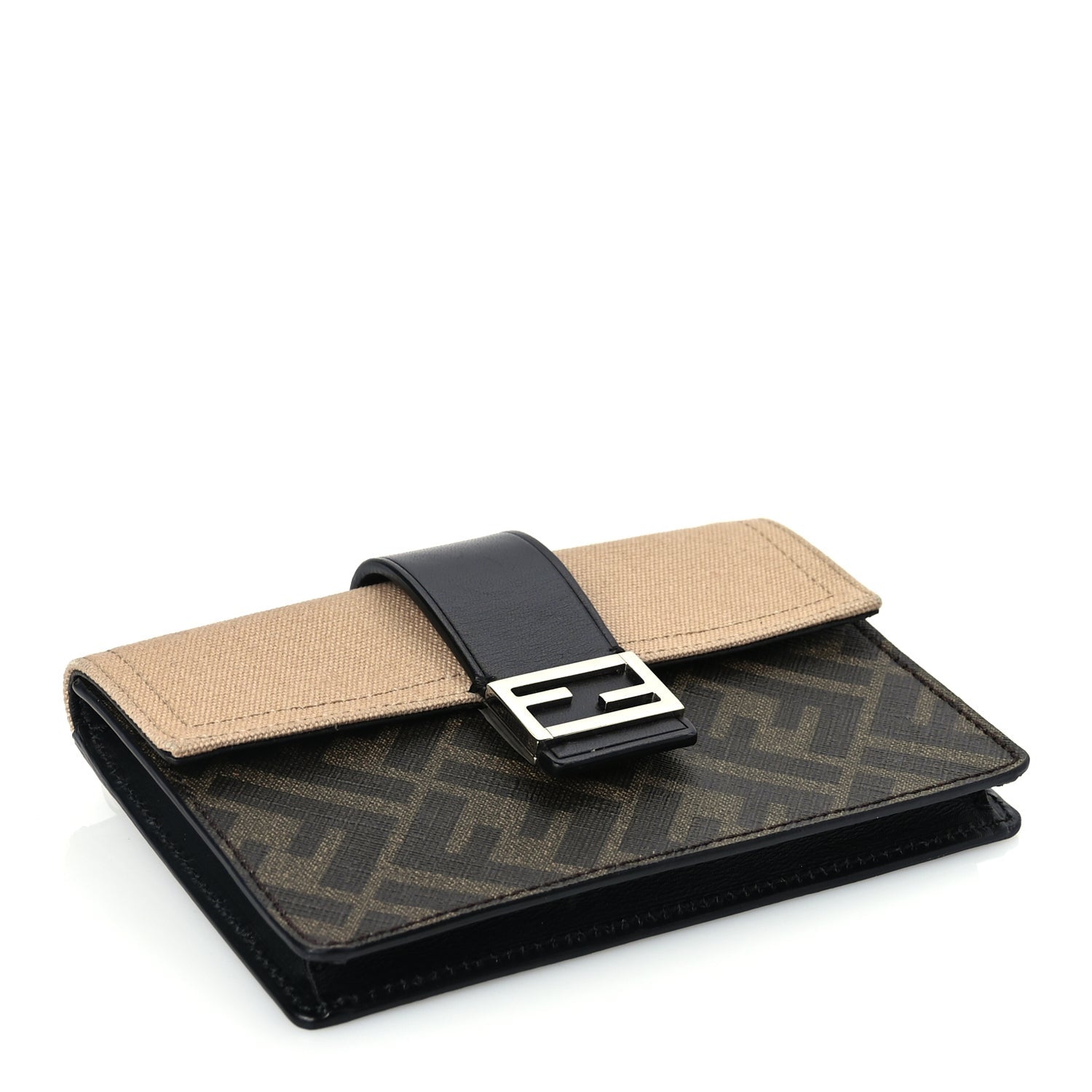 Fendi Glazed Fabric Cotton Vitello King Aura FF 1974 Baguette Belt Pouch Tobacco Moro Sand Black 3 of 8