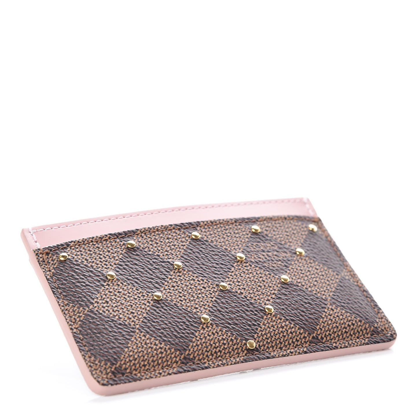Damier Ebene Studded Card Holder Rose Ballerine