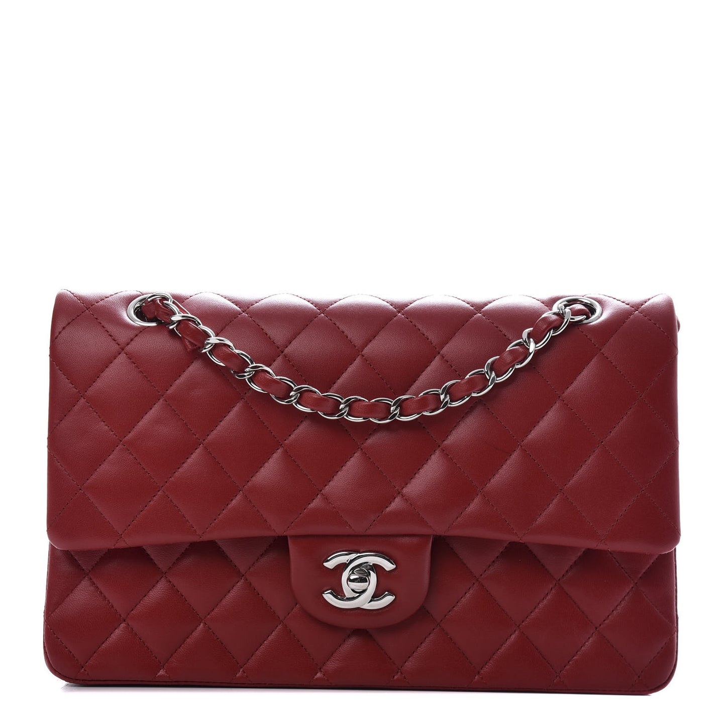 Lambskin Quilted Medium Double Flap Red