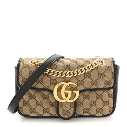 Gucci Monogram Matelasse Diagonal Mini GG Marmont Shoulder Bag Beige Black 1 of 9