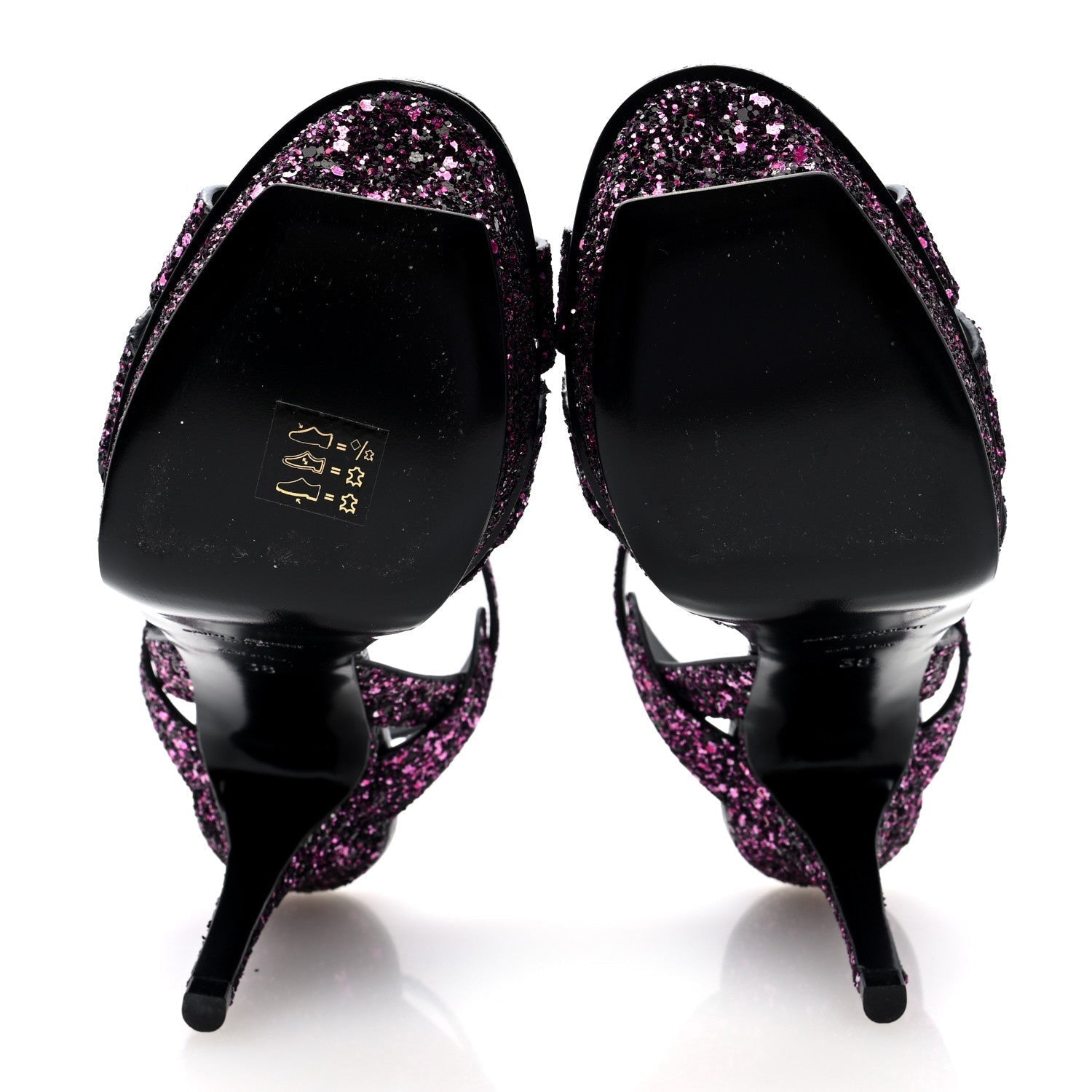 Saint Laurent Glitter Calfskin Ayers Tribute 75 Platform Sandals 38 Black Fuchsia 5 of 7