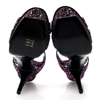 Saint Laurent Glitter Calfskin Ayers Tribute 75 Platform Sandals 38 Black Fuchsia 5 of 7
