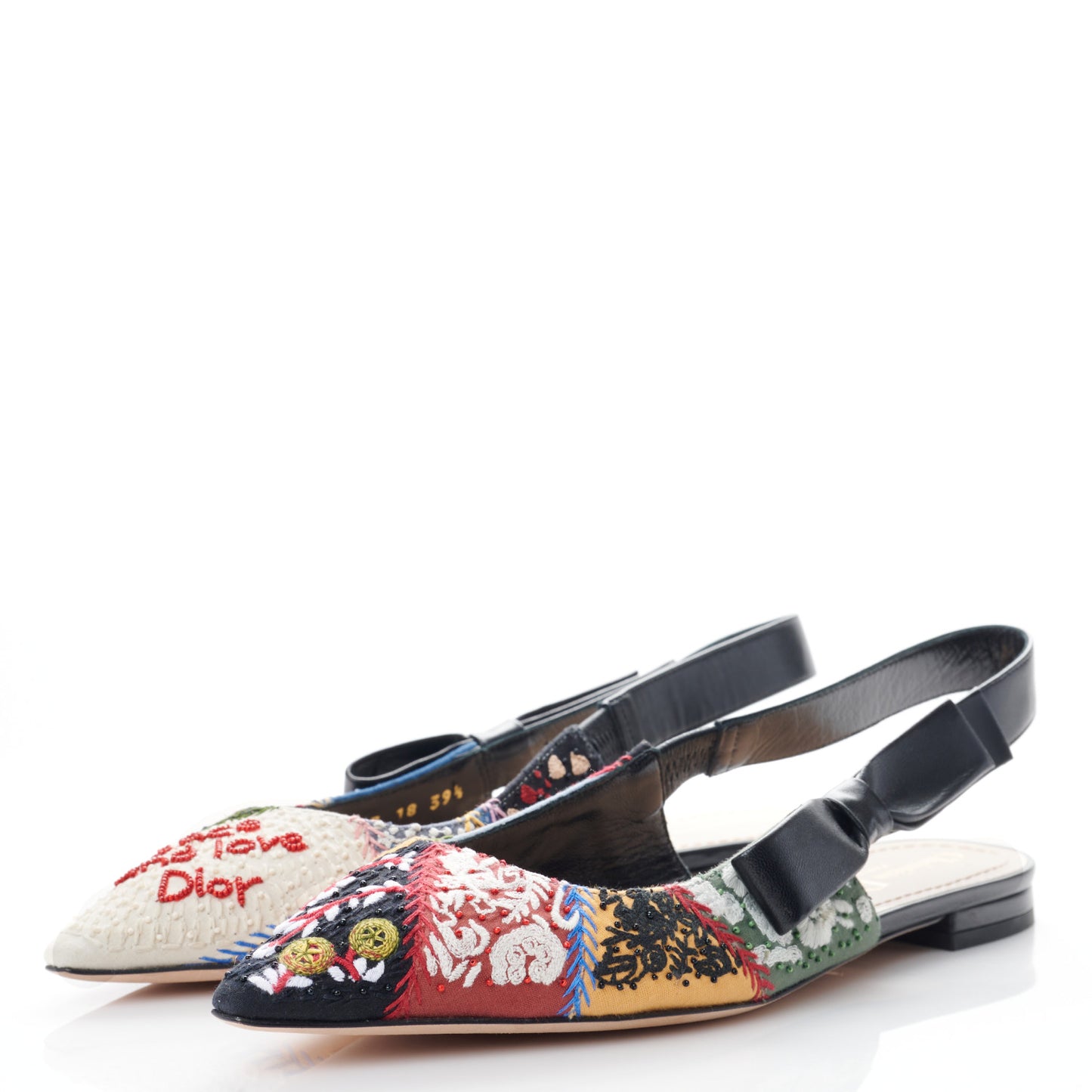 Patch Embroidered Sweet D Sling-Back Flats 38.5 Multicolor