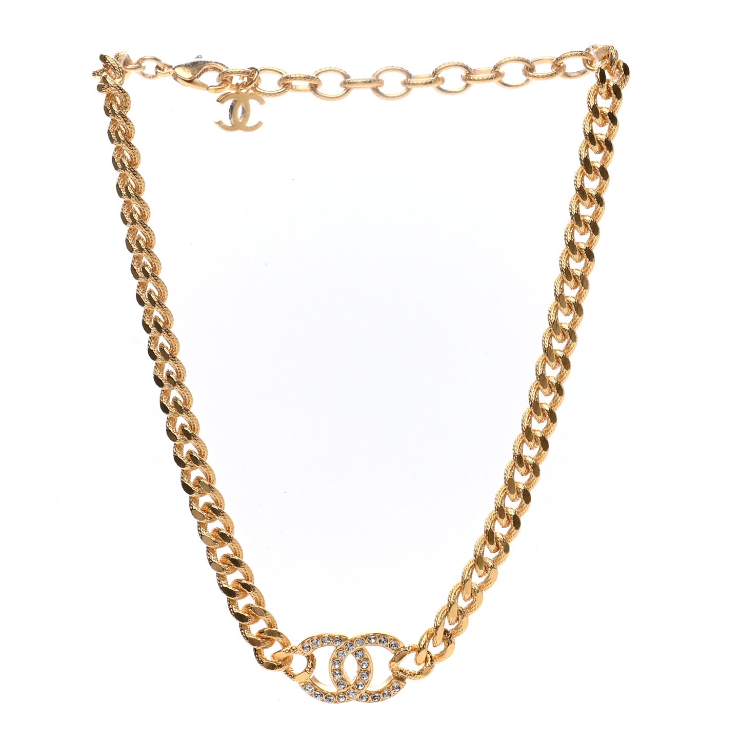 Crystal Chain Link CC Choker Necklace Gold