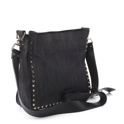Valentino Garavani Denim Small Rockstud Flip-Lock Messenger Bag Blue 3 of 9