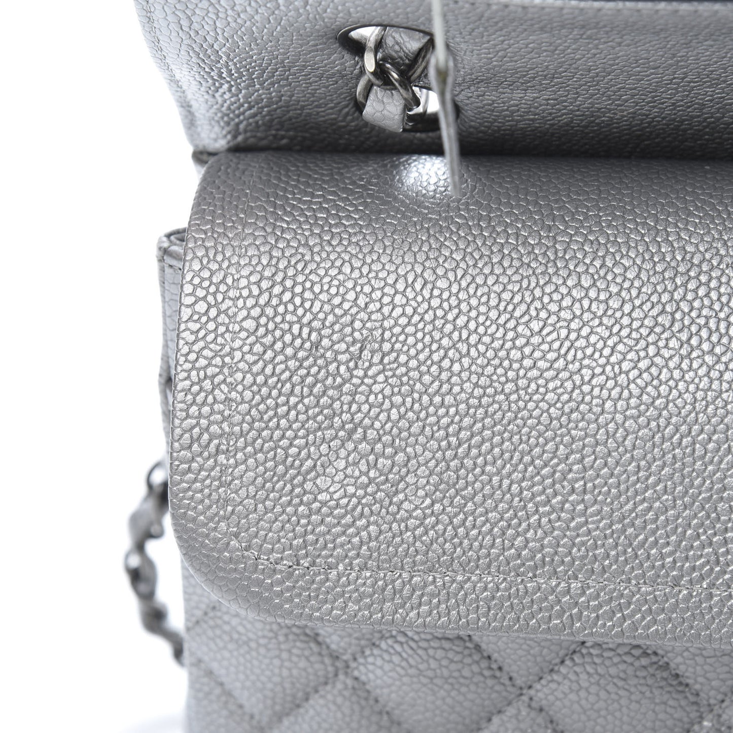 Metallic Caviar Quilted Medium Double Flap Silver