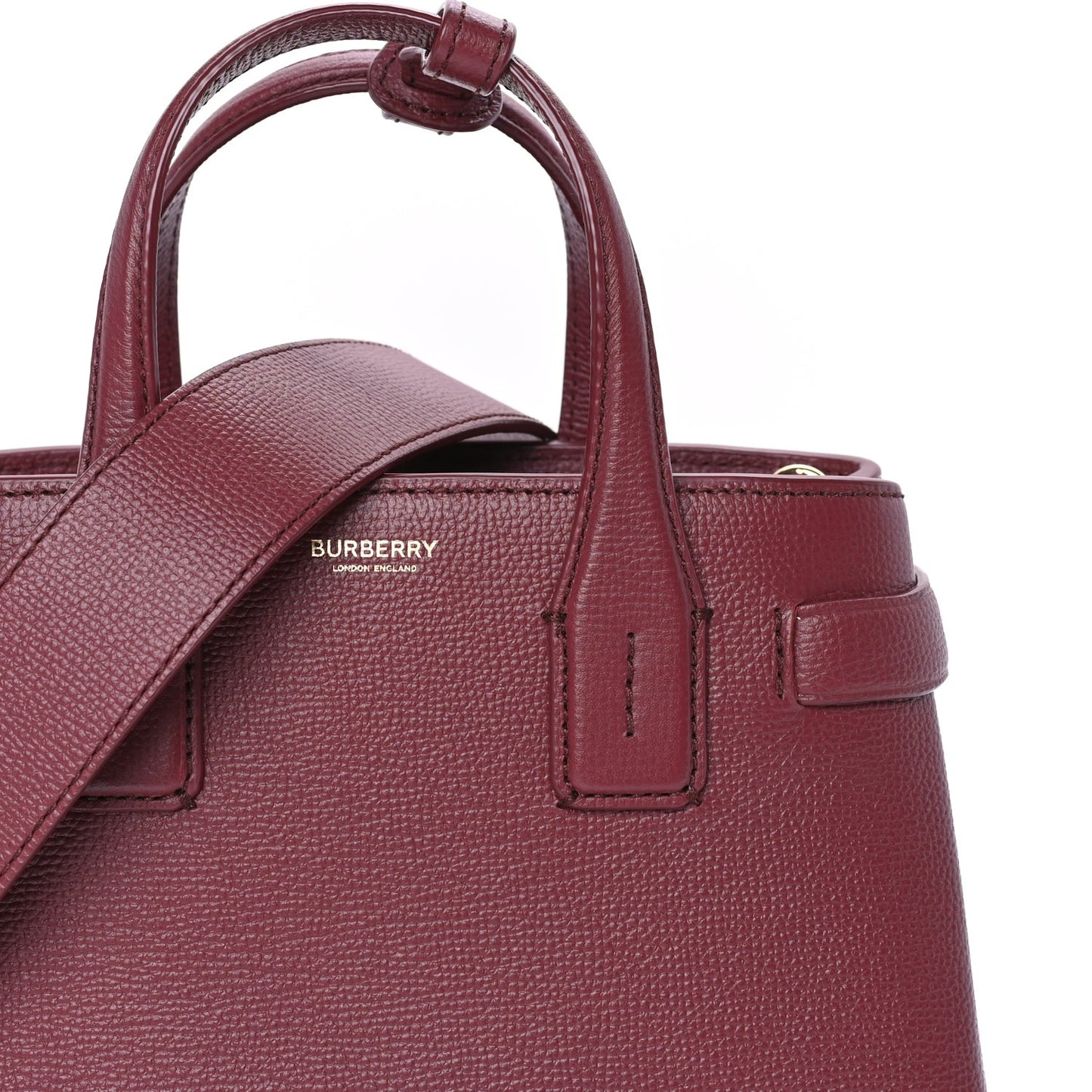 Grainy Calfskin House Check Small Banner Tote Crimson