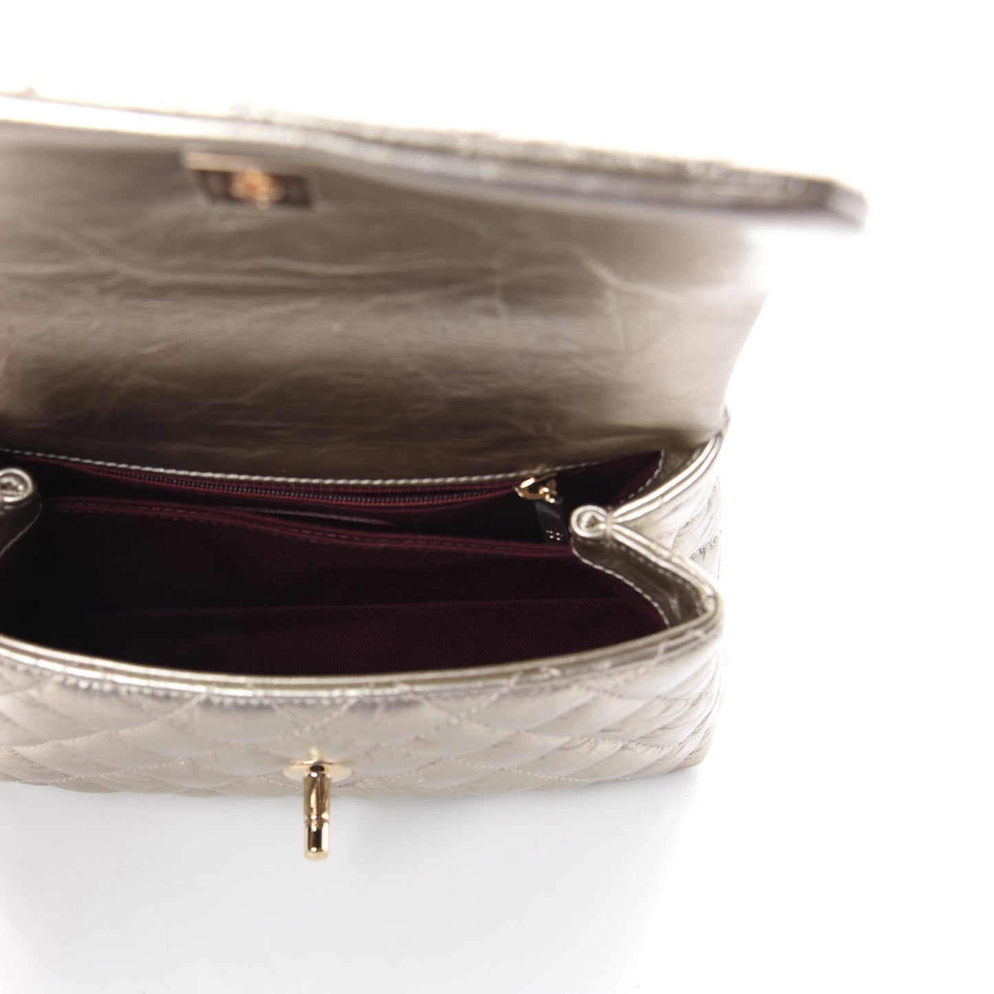 Metallic Aged Calfskin Quilted Mini Coco Handle Flap Silver