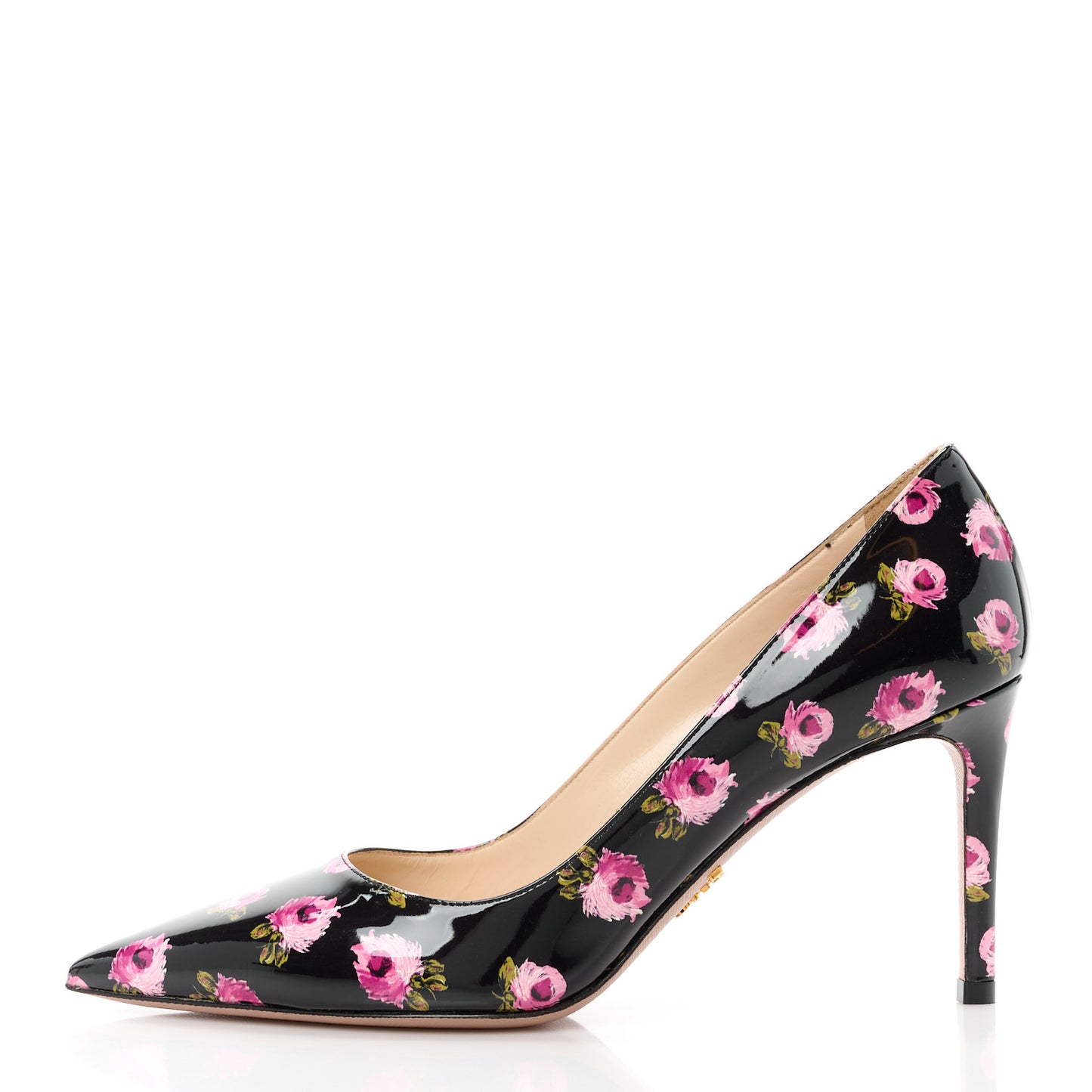 Vernice Rose Print 85mm Pumps 36.5 Black