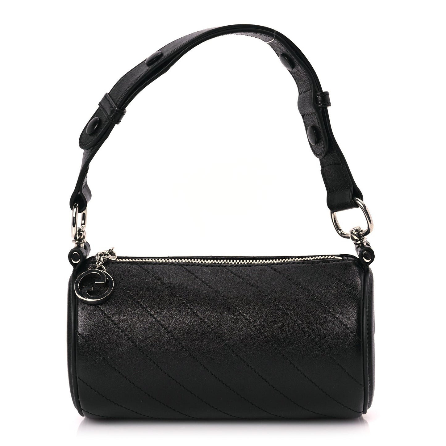 Sakai Be Green Calfskin Diagonal Stitched Mini Blondie Barrel Shoulder Bag Black