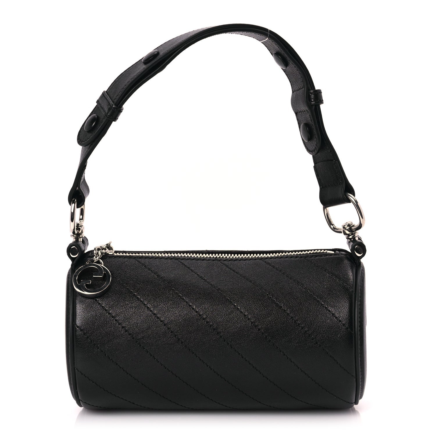 Gucci Sakai Be Green Calfskin Diagonal Stitched Mini Blondie Barrel Shoulder Bag Black 1 of 8