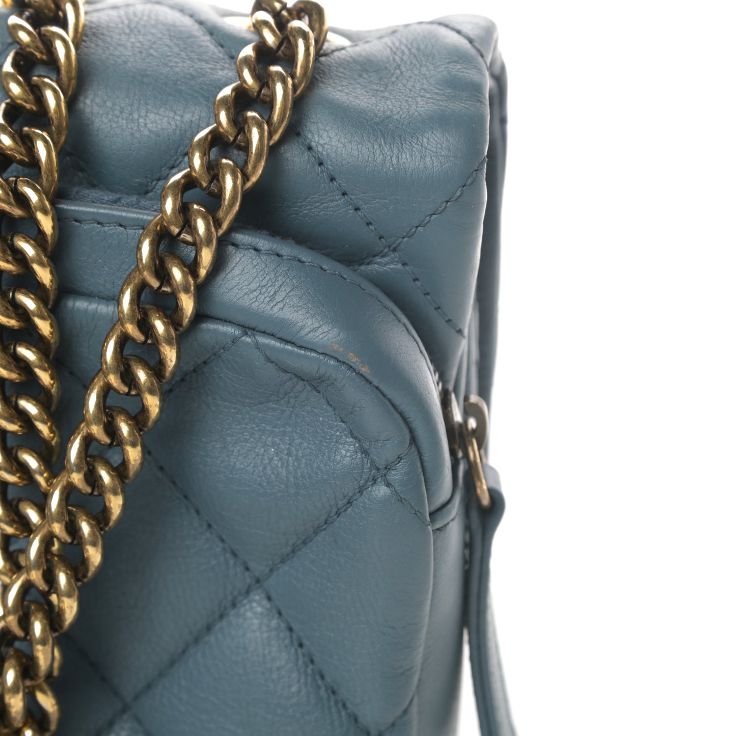 Calfskin Quilted Medium CC Crown Flap Blue