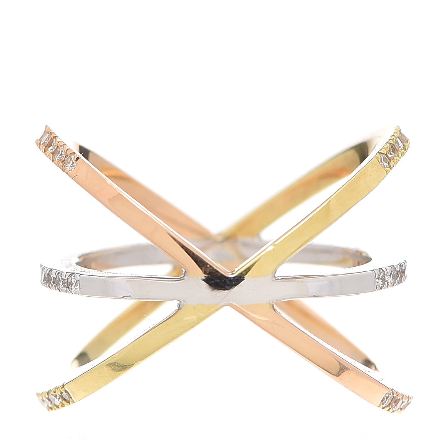 Roberto Coin 18K Rose Yellow White Gold Diamond Double Crisscross Ring 53 6.5 3 of 4