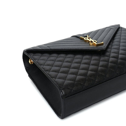 Saint Laurent Grain De Poudre Textured Mixed Matelasse Large Triquilt Monogram Satchel Black 8 of 8
