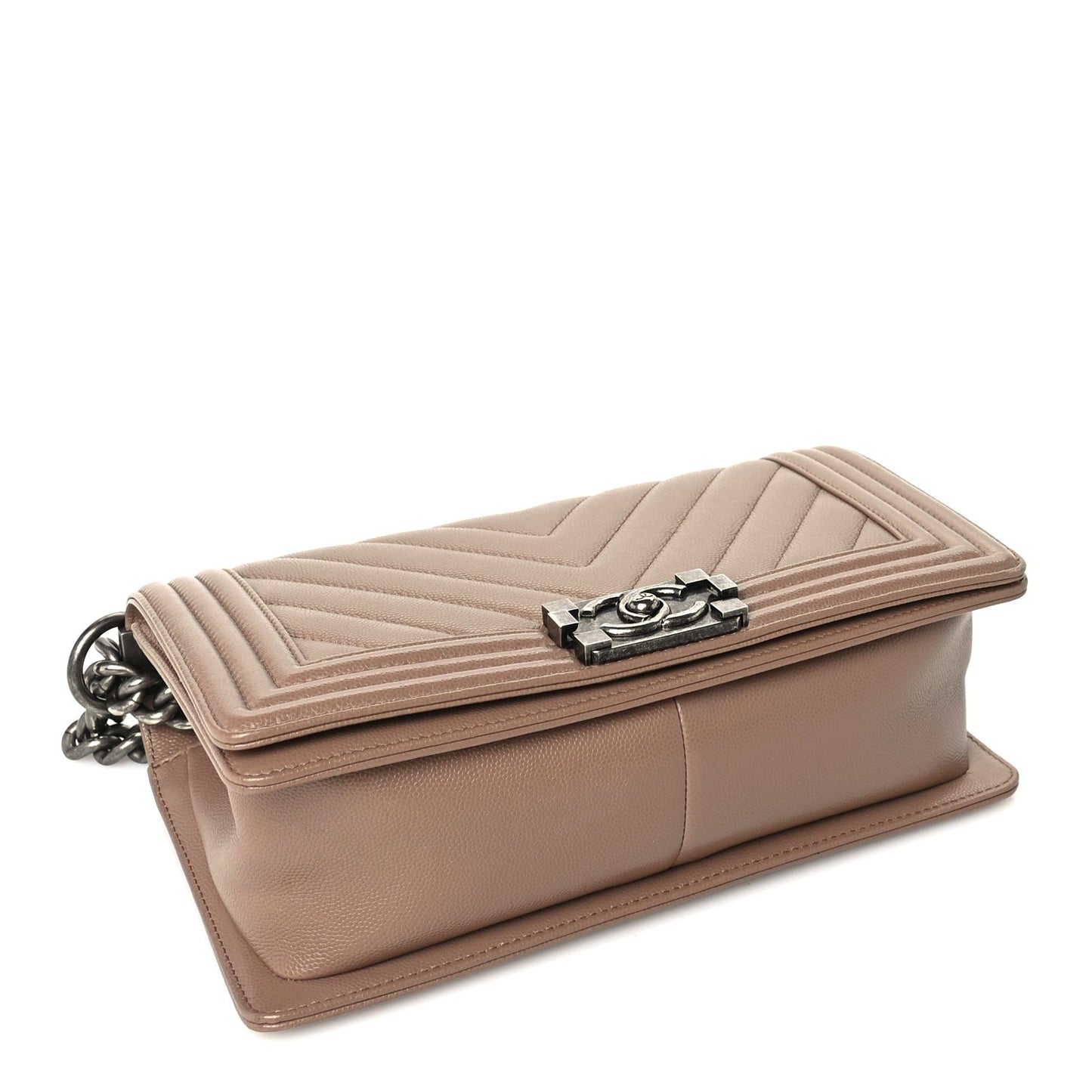 Caviar Chevron Quilted Medium Boy Flap Light Brown
