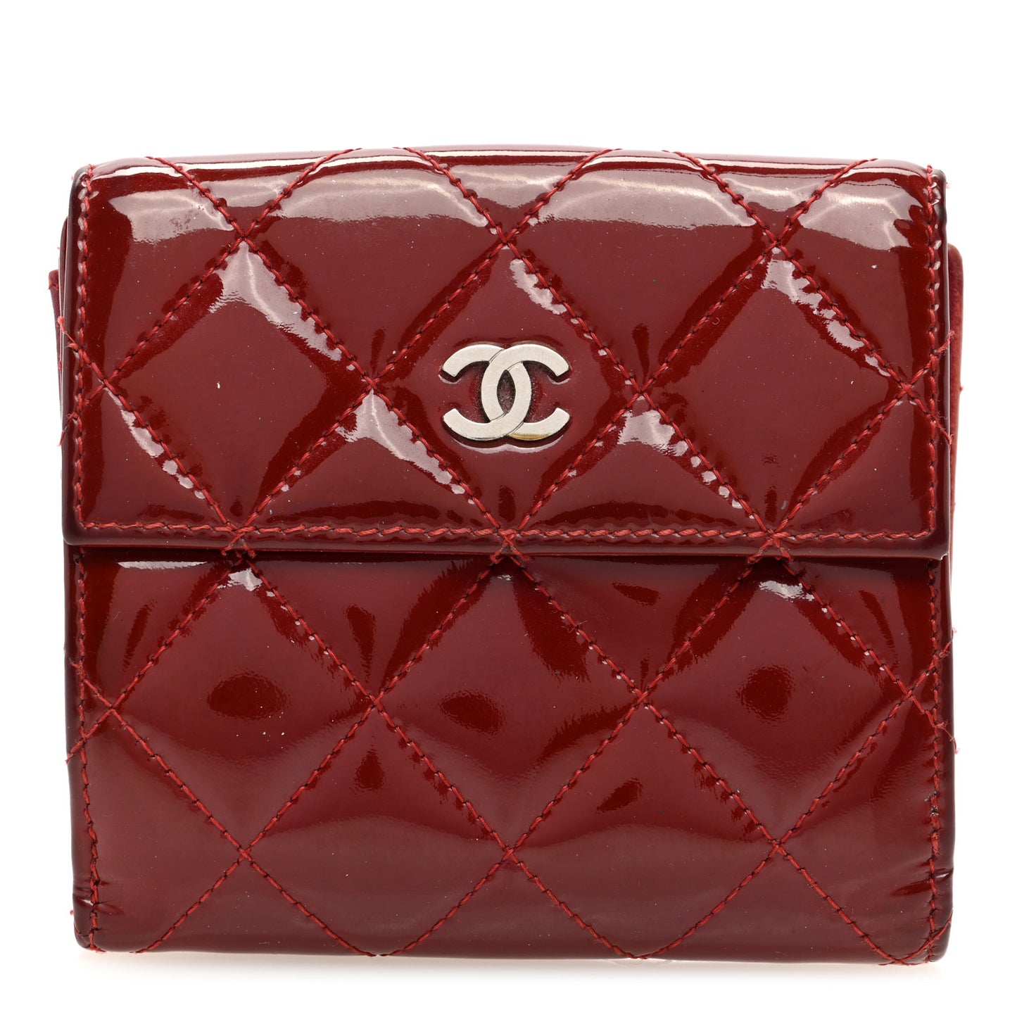 Patent Quilted Compact French Flap Wallet Red