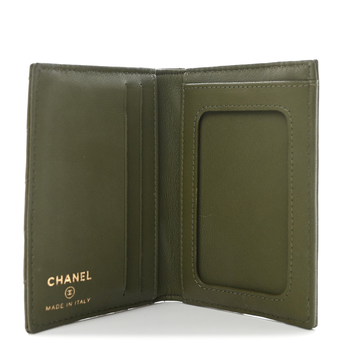 Calfskin Chevron Quilted Card Holder Wallet Khaki