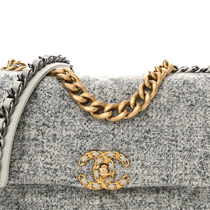 Chanel Tweed Quilted Medium Chanel 19 Flap Grey Ecru 8 of 11