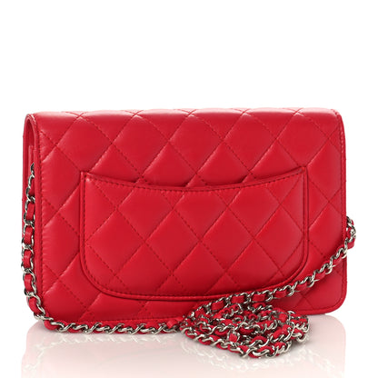 Chanel Lambskin Quilted Wallet On Chain WOC Red 3 of 9