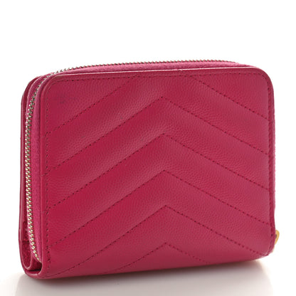 Saint Laurent Grain De Poudre Matelasse Chevron Monogram Compact Zip Around Wallet Fuxia Couture 3 of 10