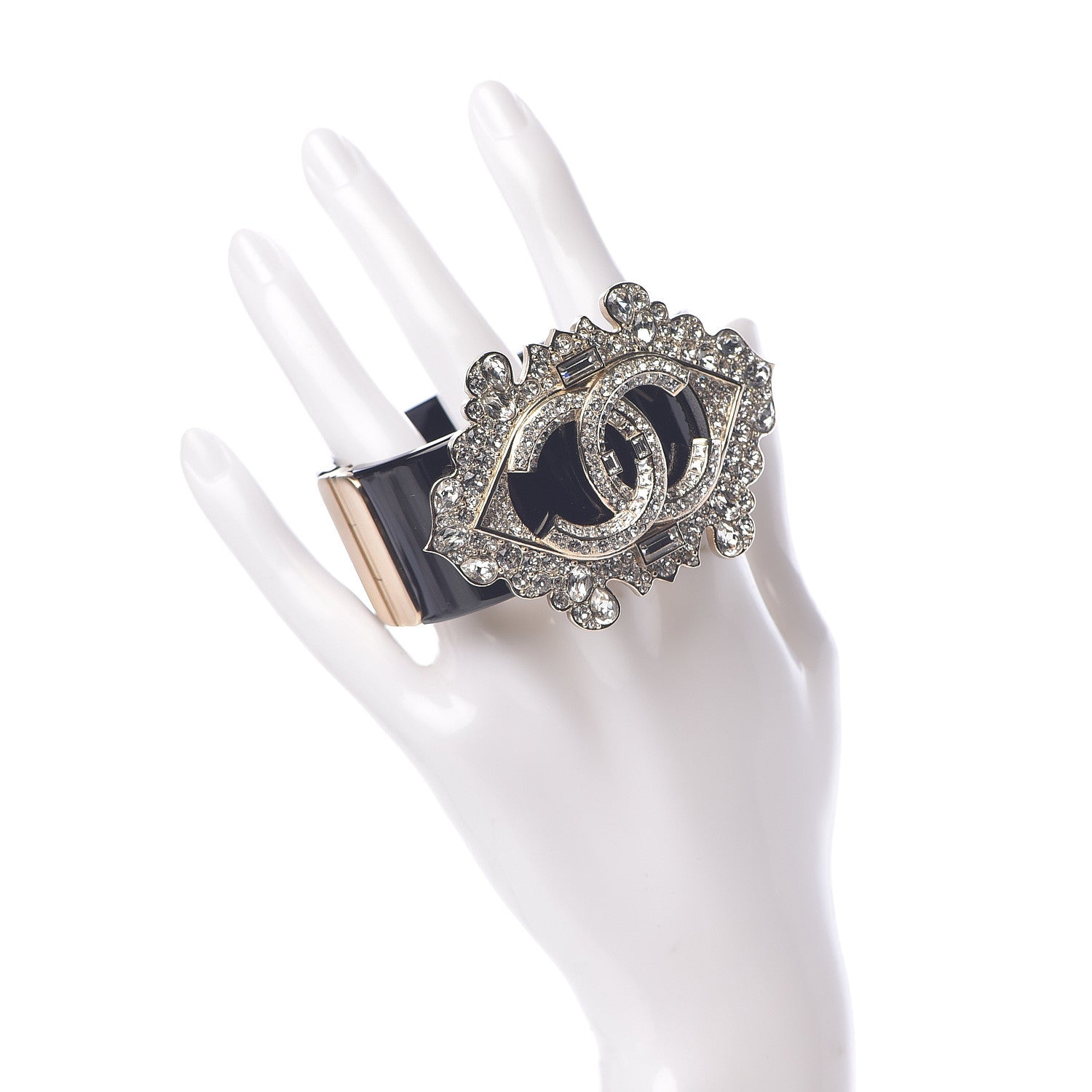 Chanel Resin Crystal CC Cuff Black 2 of 5