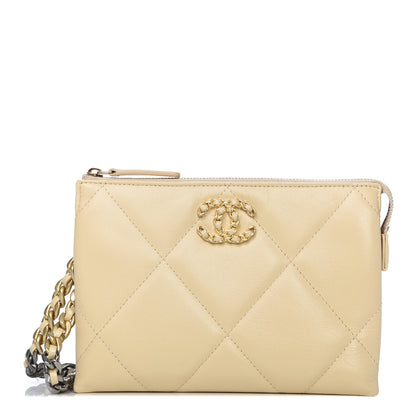 Chanel Shiny Goatskin Quilted 19 Small Pouch With Handle Beige 1 of 11
