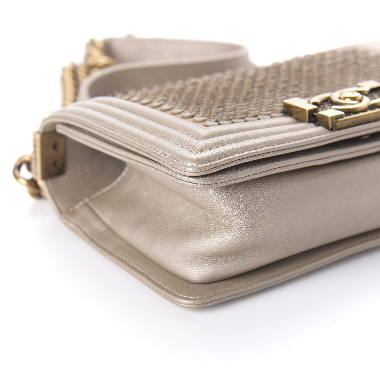 Metallic Lambskin Small Scaled Boy Flap Gold