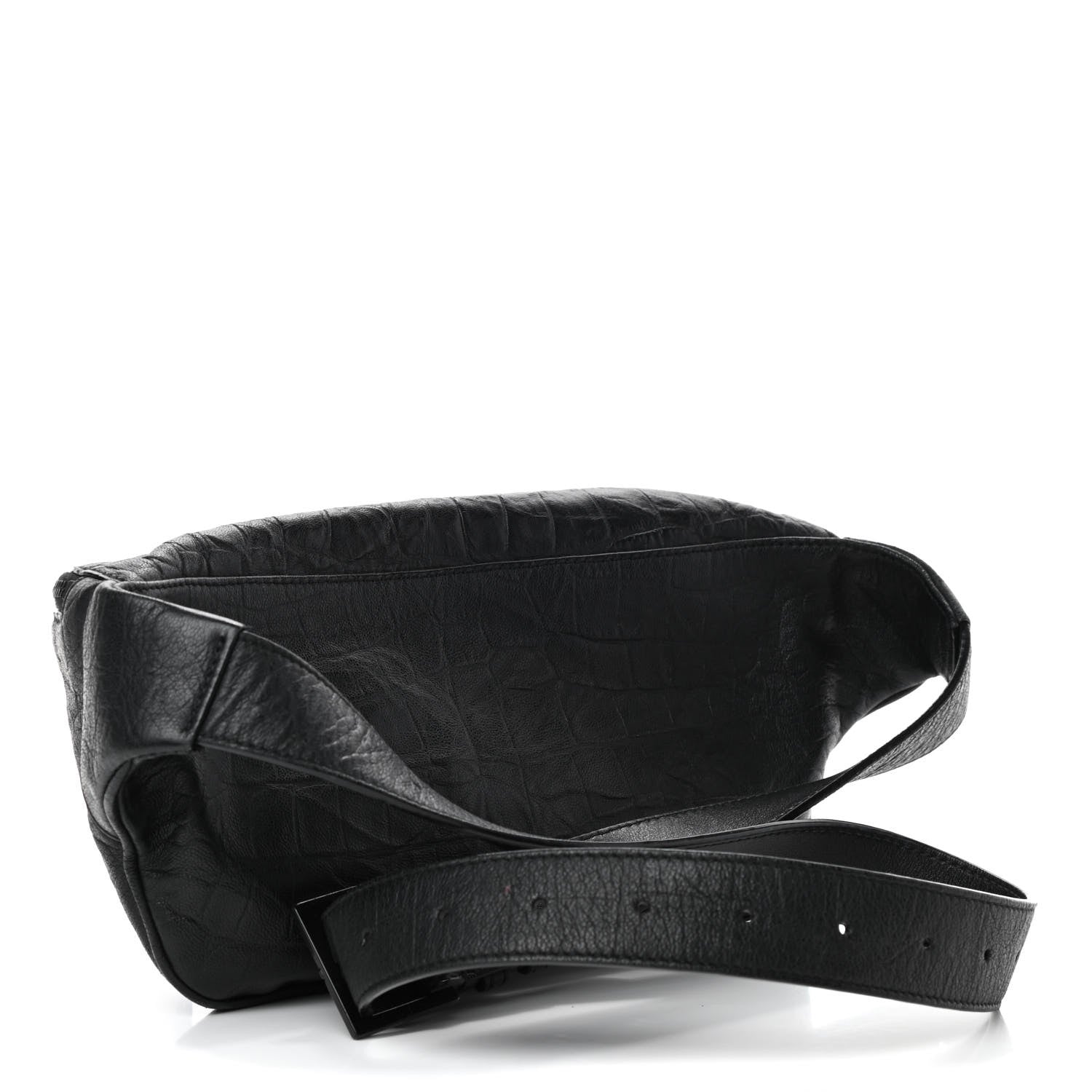 Saint Laurent Calfskin Crocodile Embossed Monogram Belt Bag Black 2 of 4