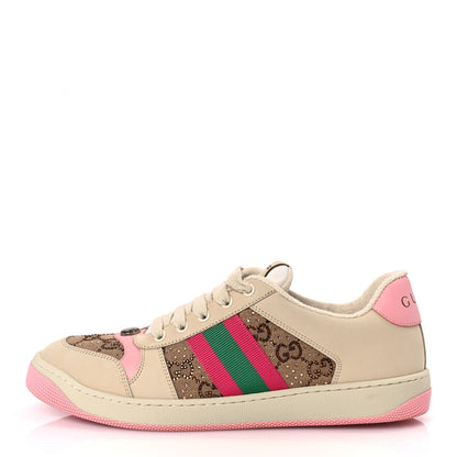 Gucci Calfskin GG Supreme Crystals Web Screener Sneakers Beige Ebony Wild Rose 1 of 9