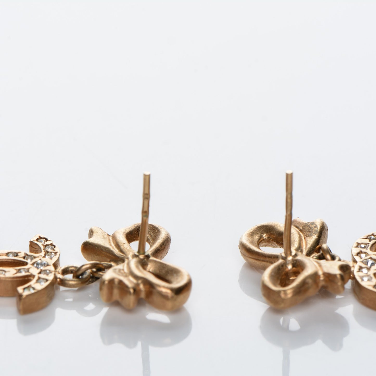 Crystal CC Bow Drop Earrings Gold