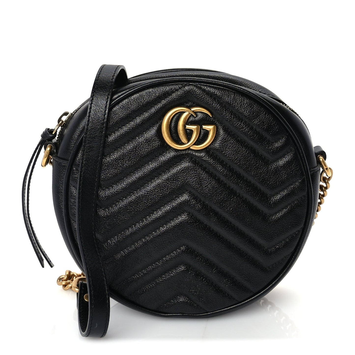 Azalea Calfskin Matelasse Heart Mini GG Marmont Round Shoulder Bag Black