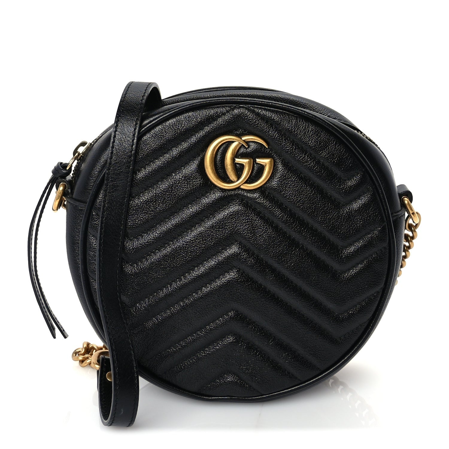 Gucci Azalea Calfskin Matelasse Heart Mini GG Marmont Round Shoulder Bag Black 1 of 8